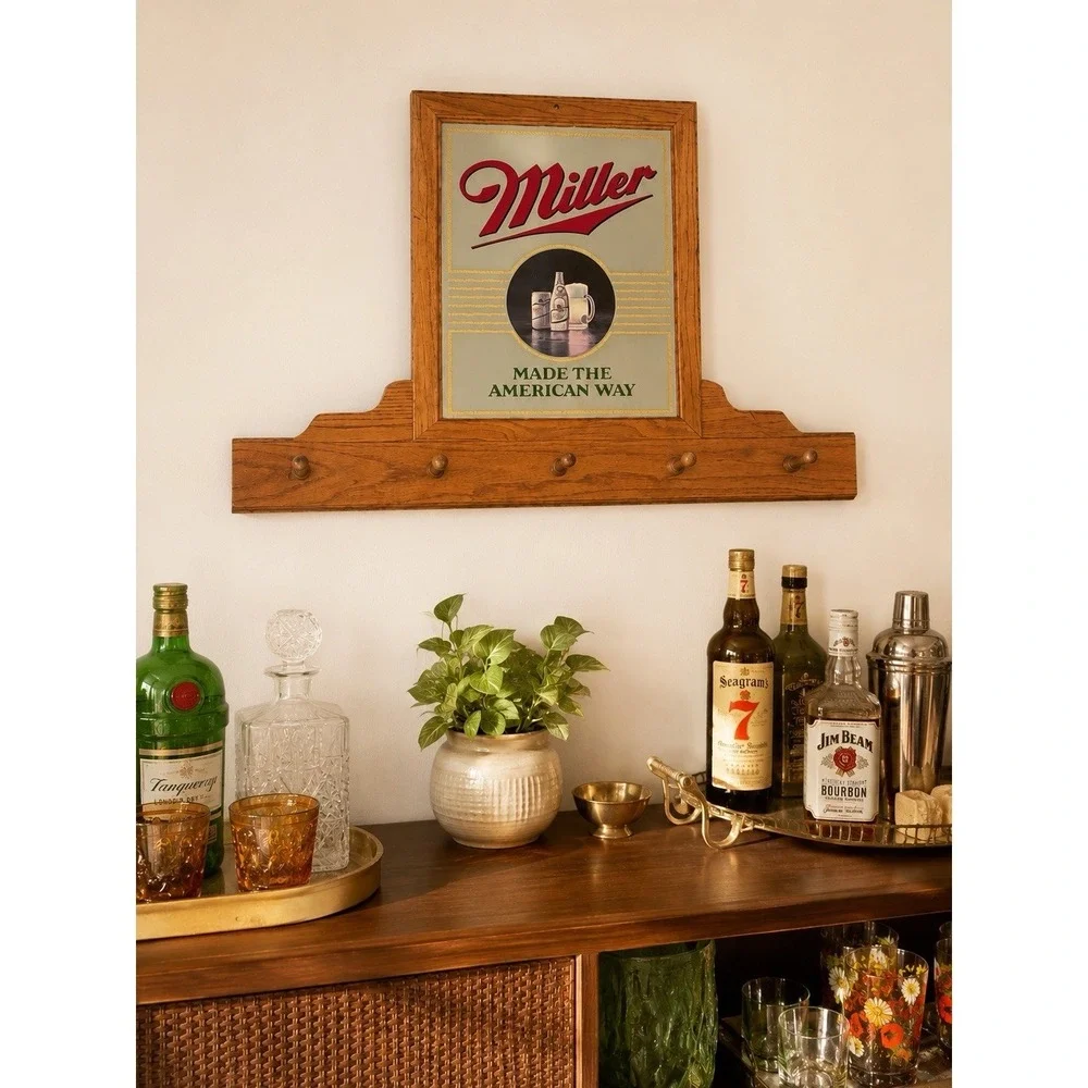 Vintage Miller Lite Beer Bar Mirror/Sign W/ Peg Shelf Attached 35